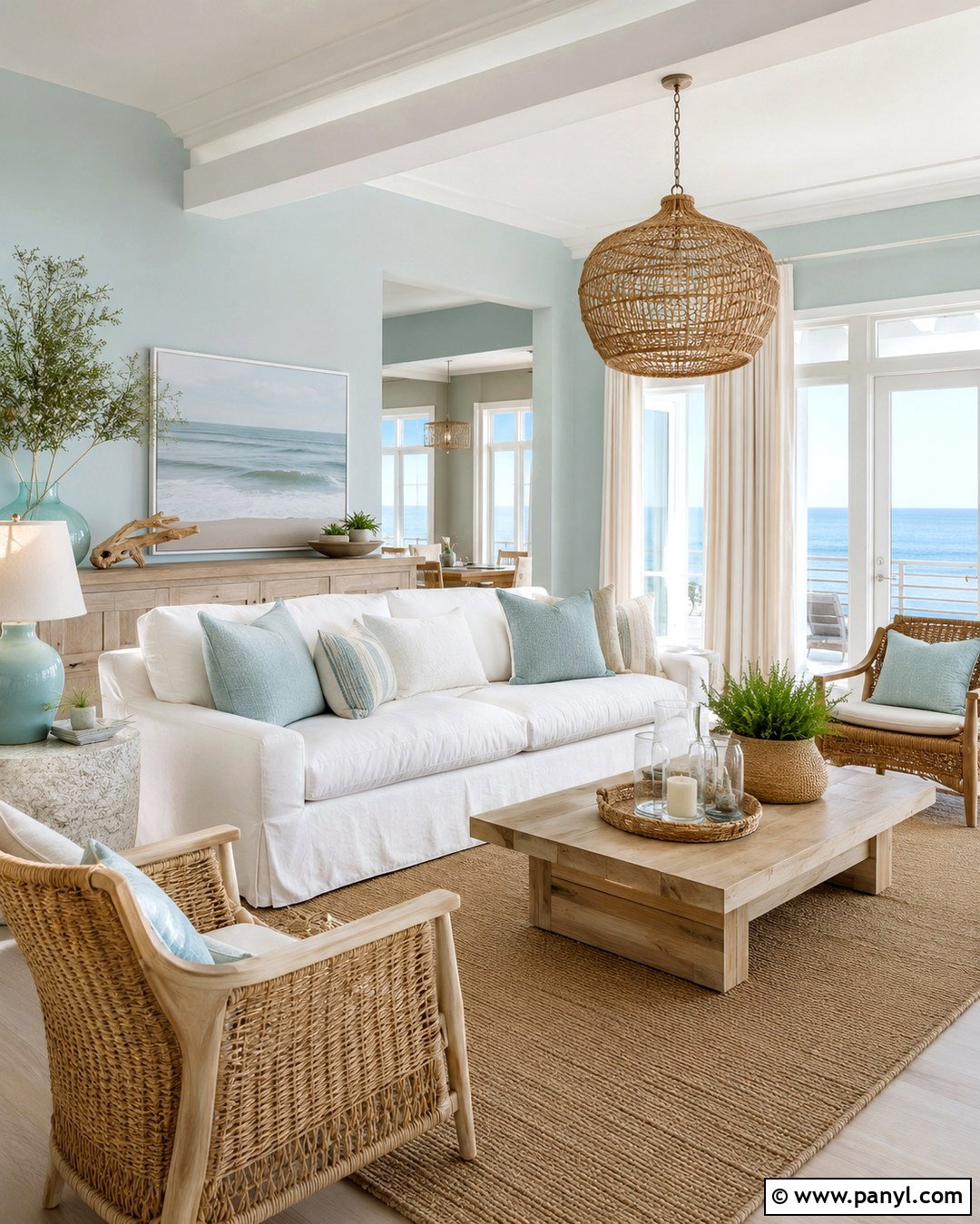 Coastal Blue And Sand Living Room Walls - 20 Each Wall Different Color Ideas
