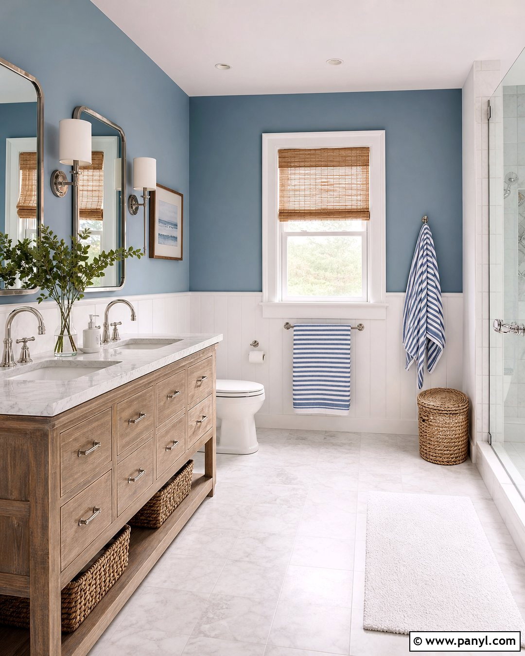 Coastal Blue Bathroom Walls With Shiplap - 30 Bathroom Blue Walls