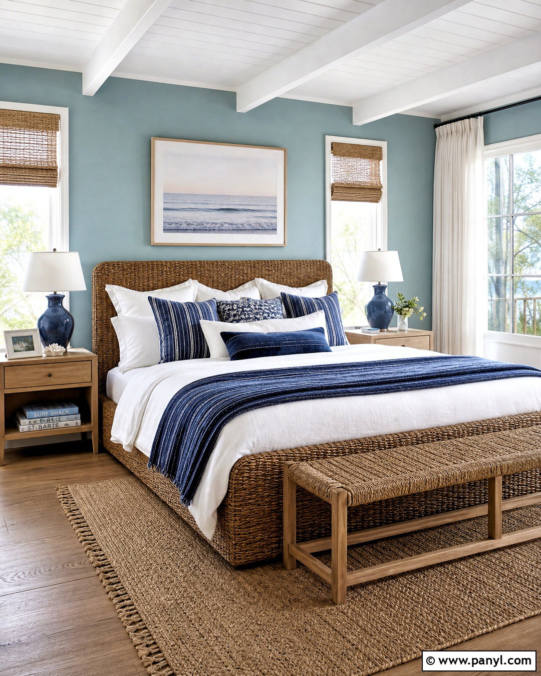 Coastal Blue Bedroom With Natural Texture - 20 blue paint bedroom ideas