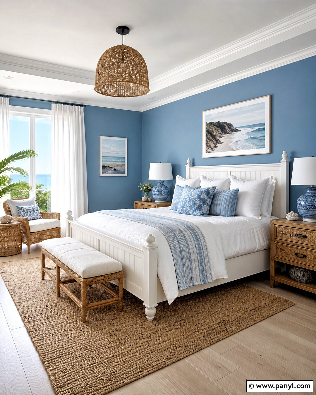 Coastal Blue Bedroom With Natural Texture - 20 blue bedroom design ideas