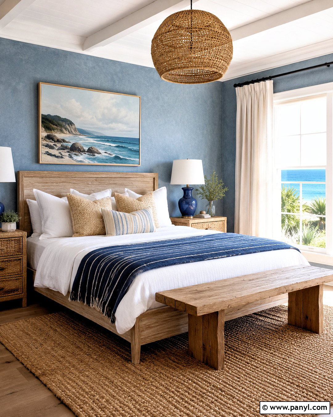 Coastal Blue Bedroom With Sandy Neutrals - 20 blue colour bedroom ideas