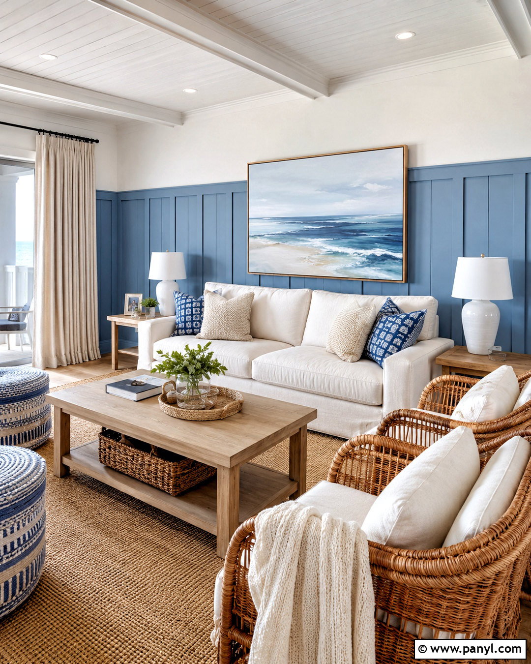 Coastal Blue Board and Batten Living Room - 20 blue board and batten wall ideas
