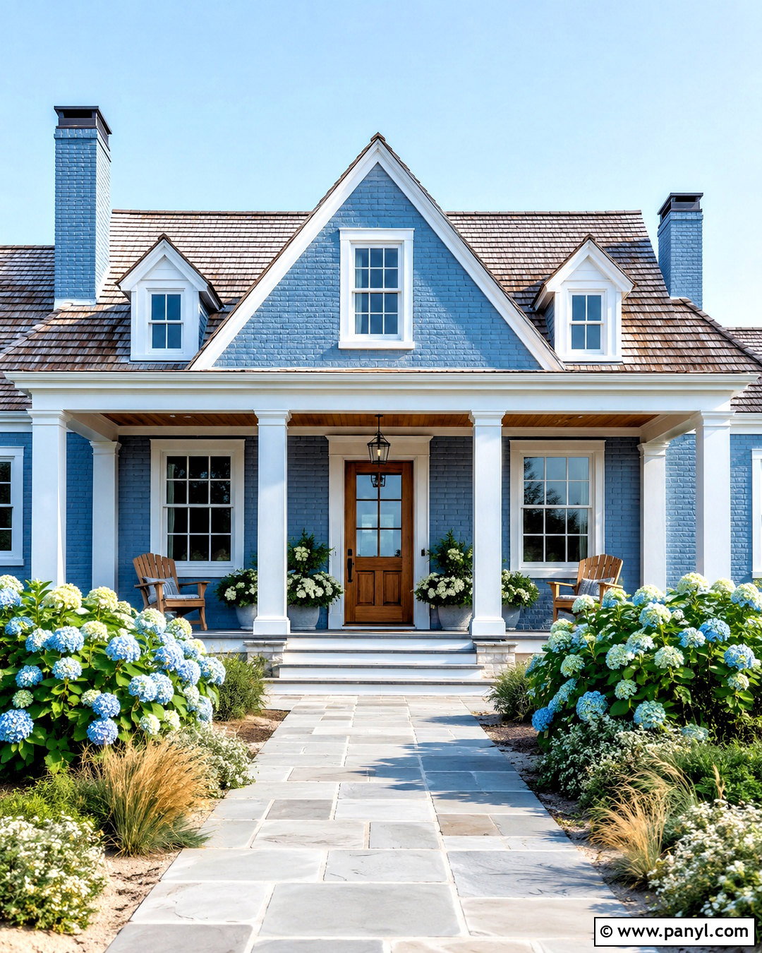 Coastal Blue Brick House With Natural Wood - 20 blue brick house exterior ideas