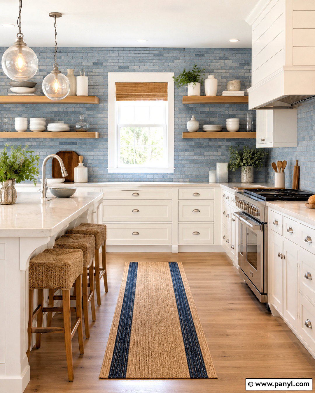 Coastal Blue Brick Kitchen Wall - 20 blue brick wall ideas