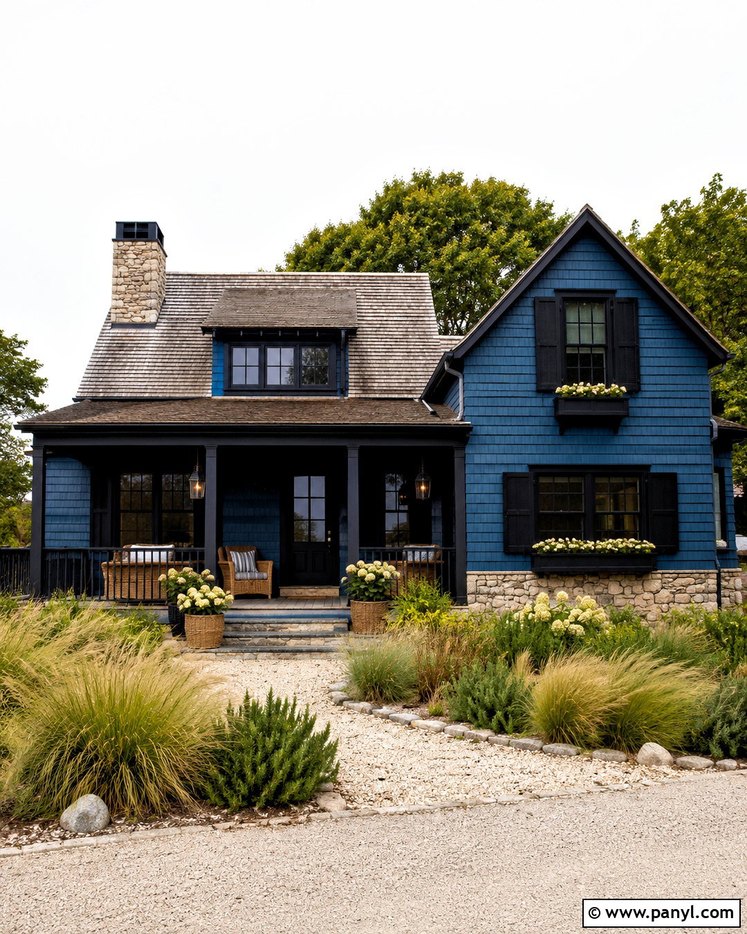 Coastal Blue Cottage With Black Trim - 20 blue house black trim ideas