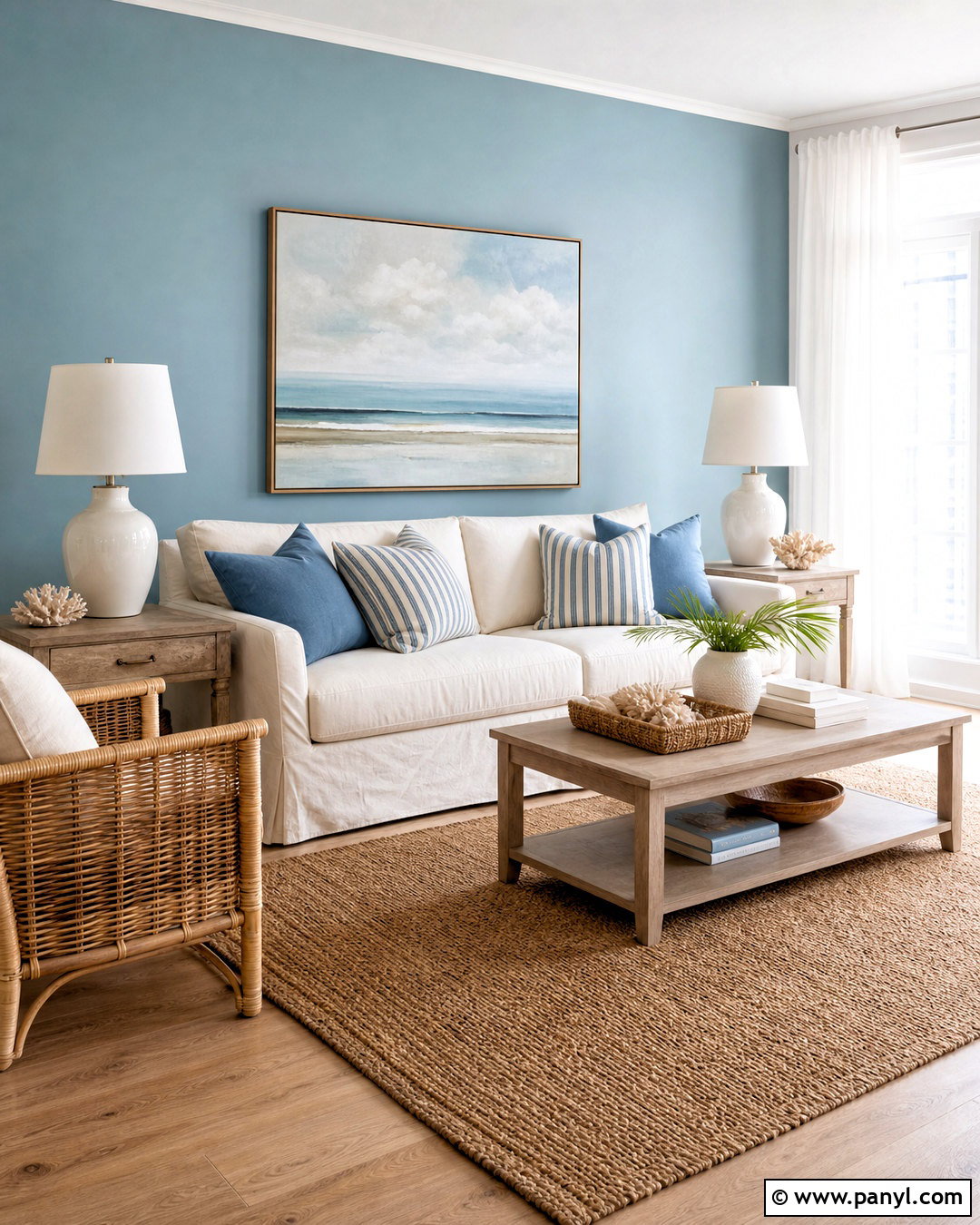Coastal Blue Feature Wall - 20 blue feature wall living room ideas