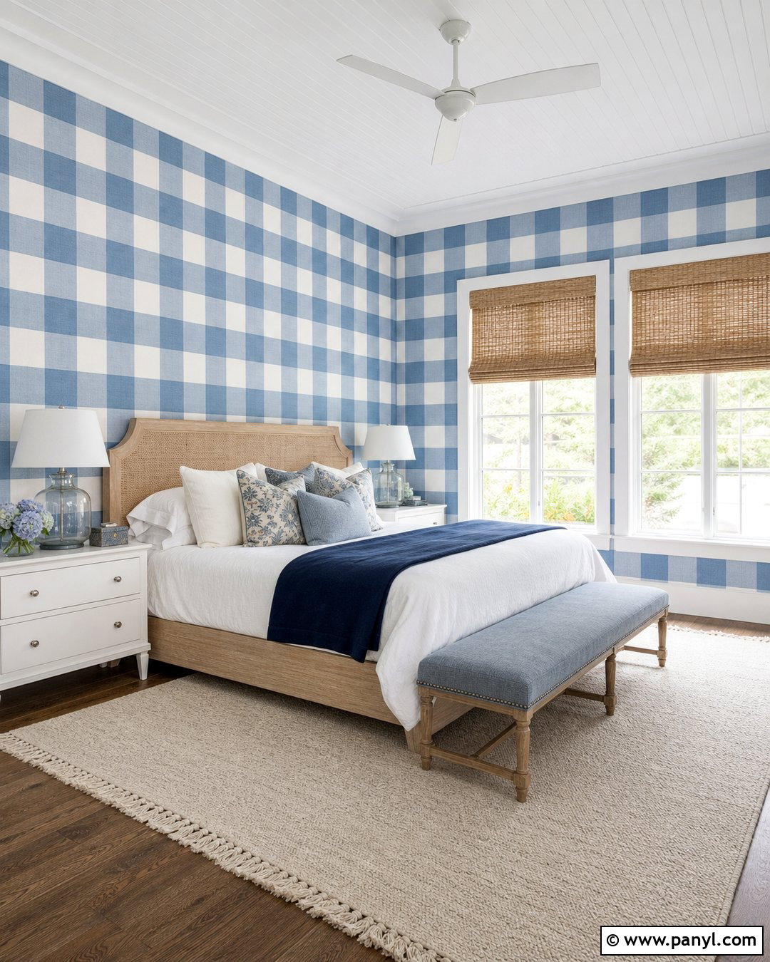 Coastal Blue Gingham Painted Bedroom Walls - 30 Gingham Painted Walls