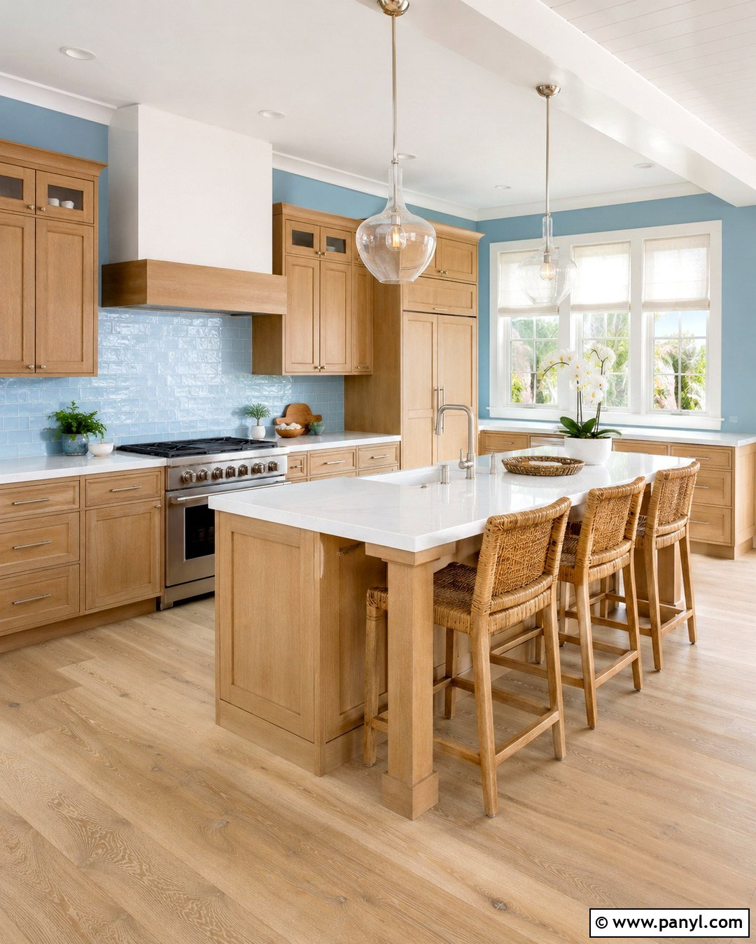 Coastal Blue Kitchen Walls With Light Brown Cabinets - 20 Blue Kitchen Walls With Brown Cabinets