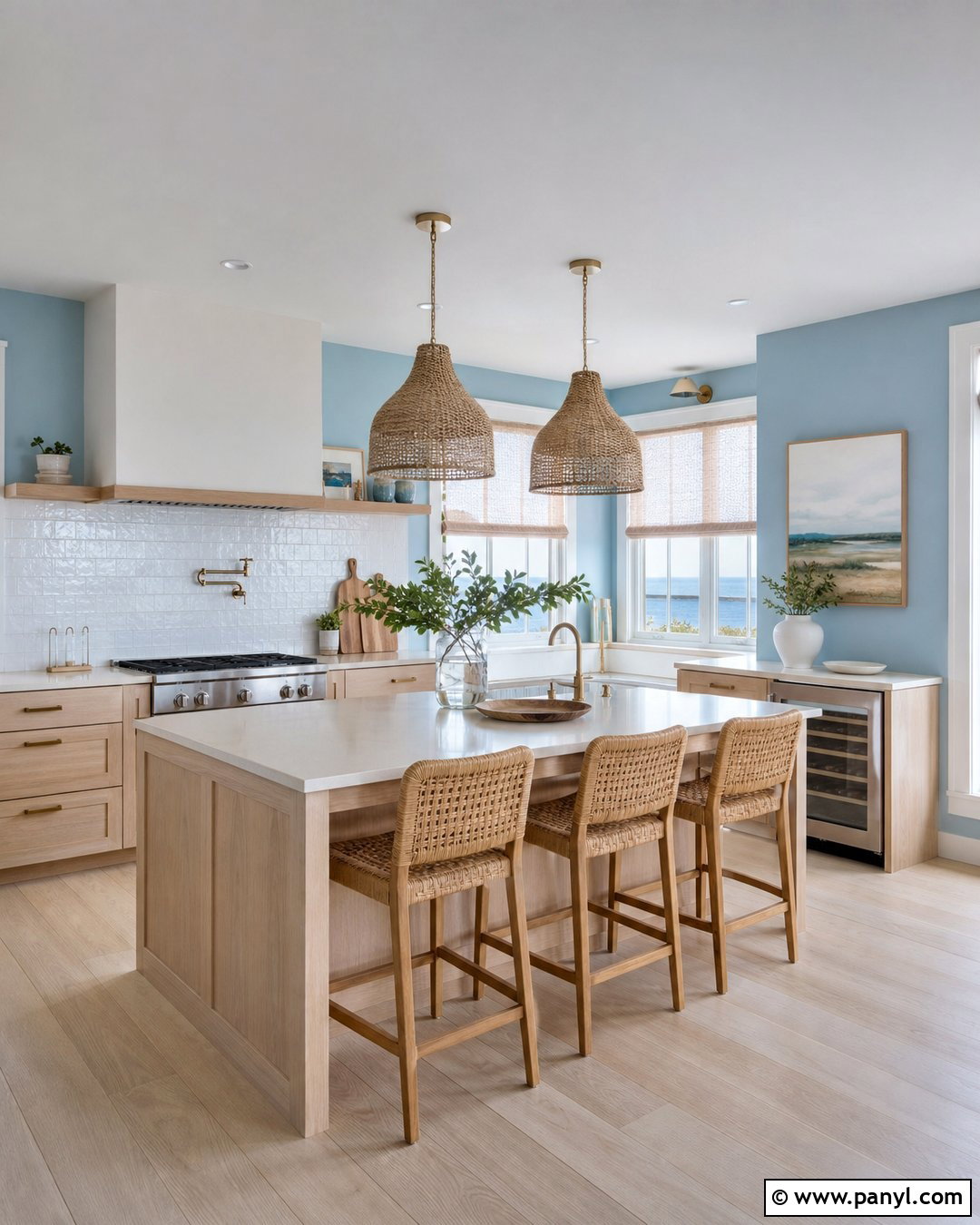 Coastal Blue Kitchen Walls With White Oak - 45 blue kitchen walls