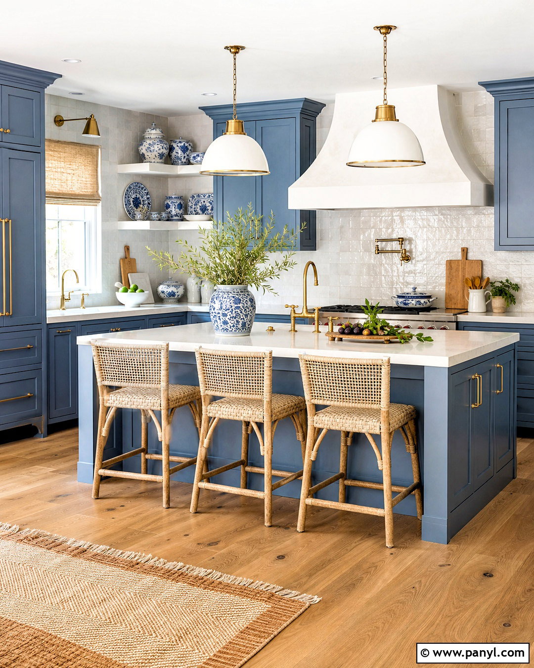 Coastal Blue Kitchen With Brass Hardware - 20 coastal blue kitchen ideas