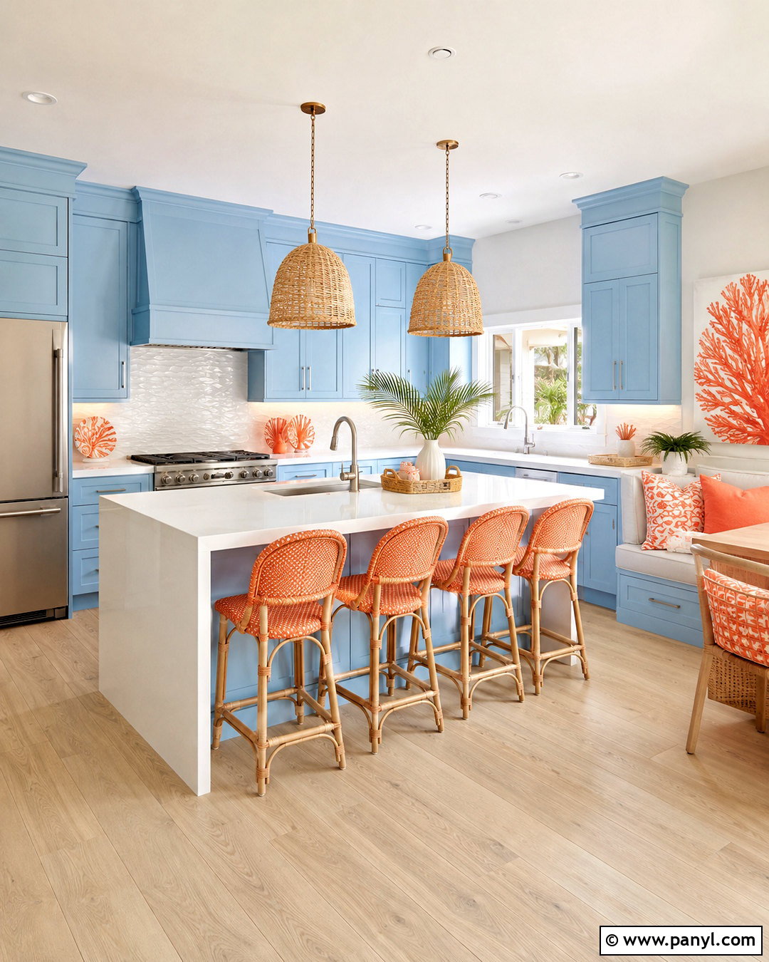 Coastal Blue Kitchen With Coral Orange Decor - 20 blue and orange kitchen ideas