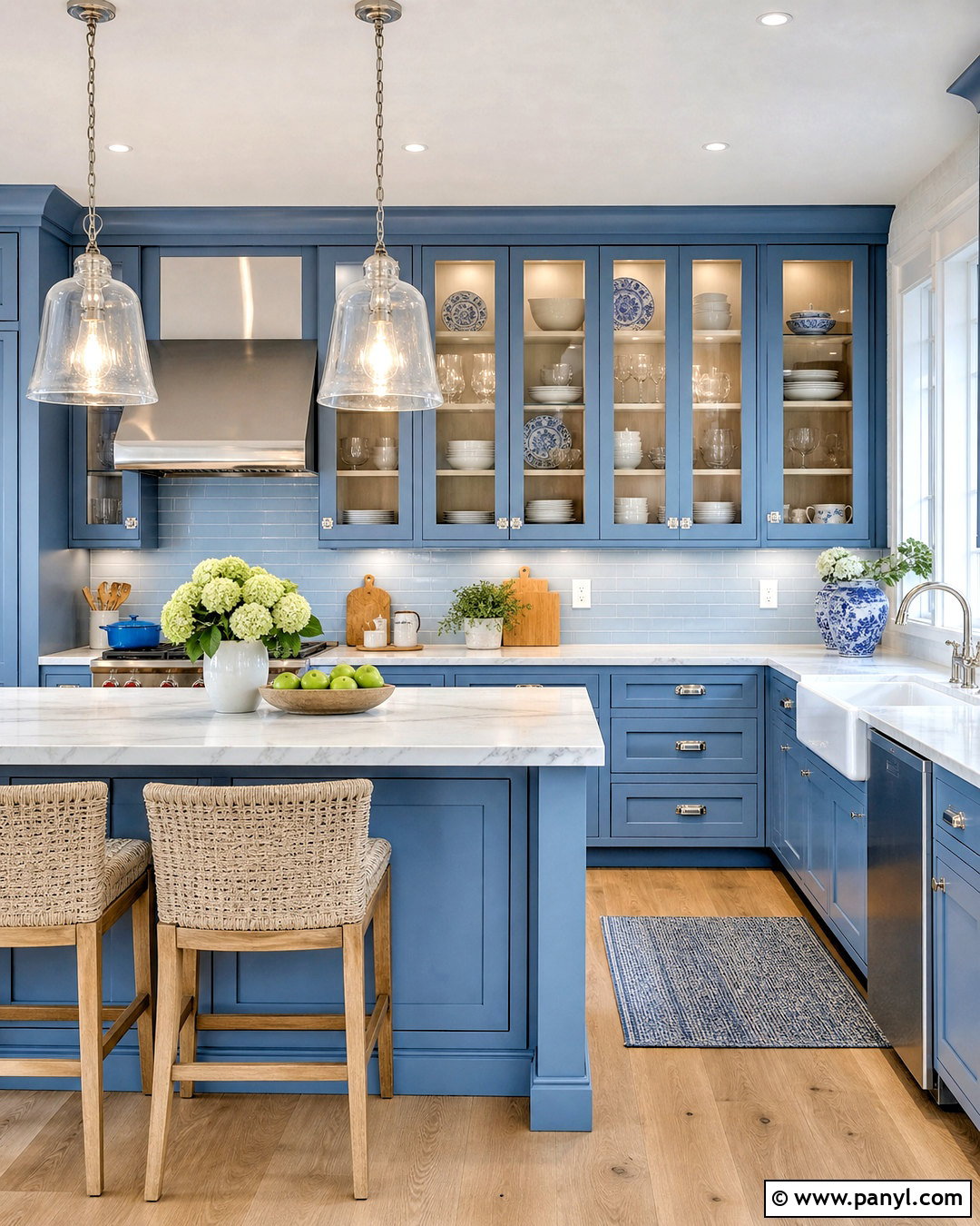Coastal Blue Kitchen With Glass Cabinets - 20 coastal blue kitchen ideas