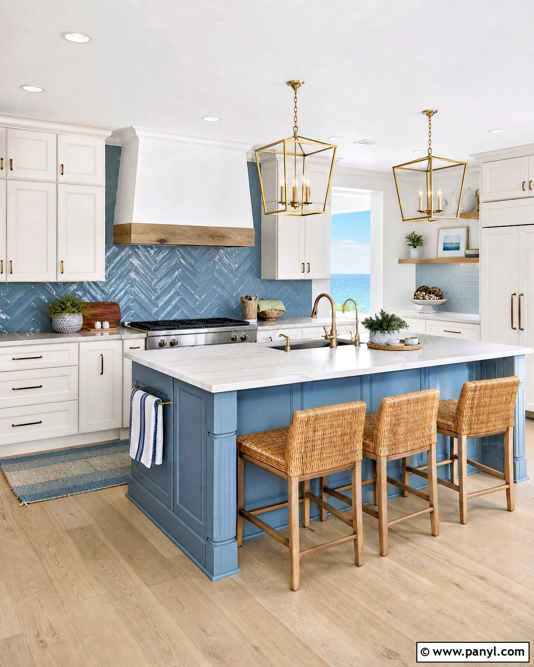 Coastal Blue Kitchen With Herringbone Tile - 20 coastal blue kitchen ideas