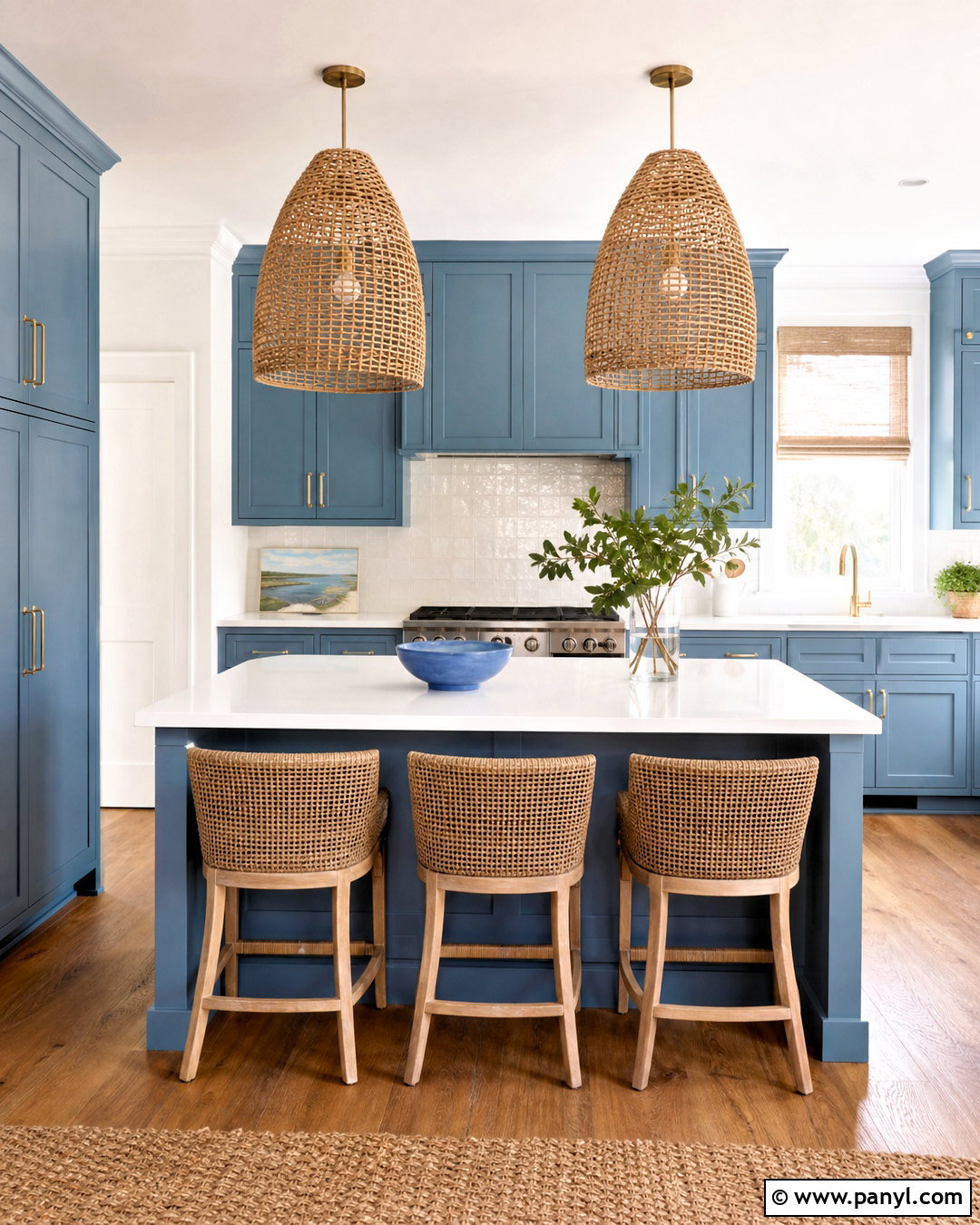 Coastal Blue Kitchen With Rattan Lighting - 20 coastal blue kitchen ideas