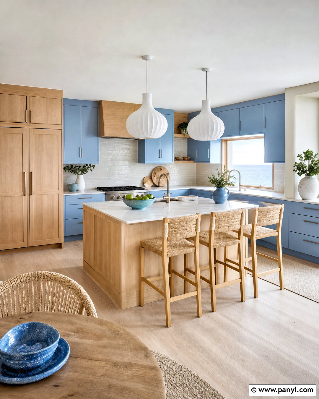 Coastal Blue Kitchen With White Oak - 20 coastal blue kitchen ideas