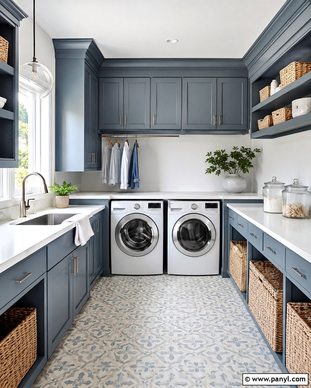 Coastal Blue Laundry Built Ins - 20 White Walls Painted Built Ins