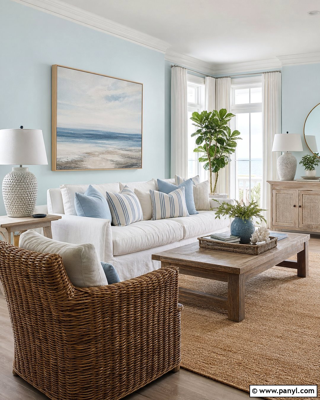 Coastal Blue Living Room - 30 blue walls room ideas