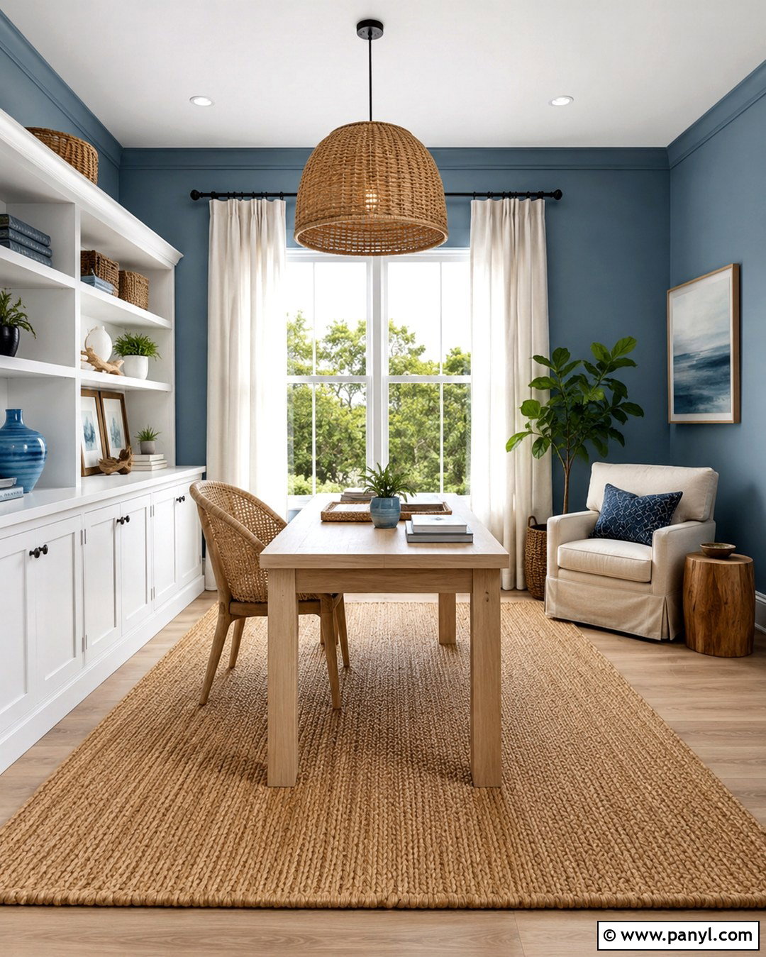 Coastal Blue Office Walls With Natural Textures - 20 Blue Paint For Office Walls