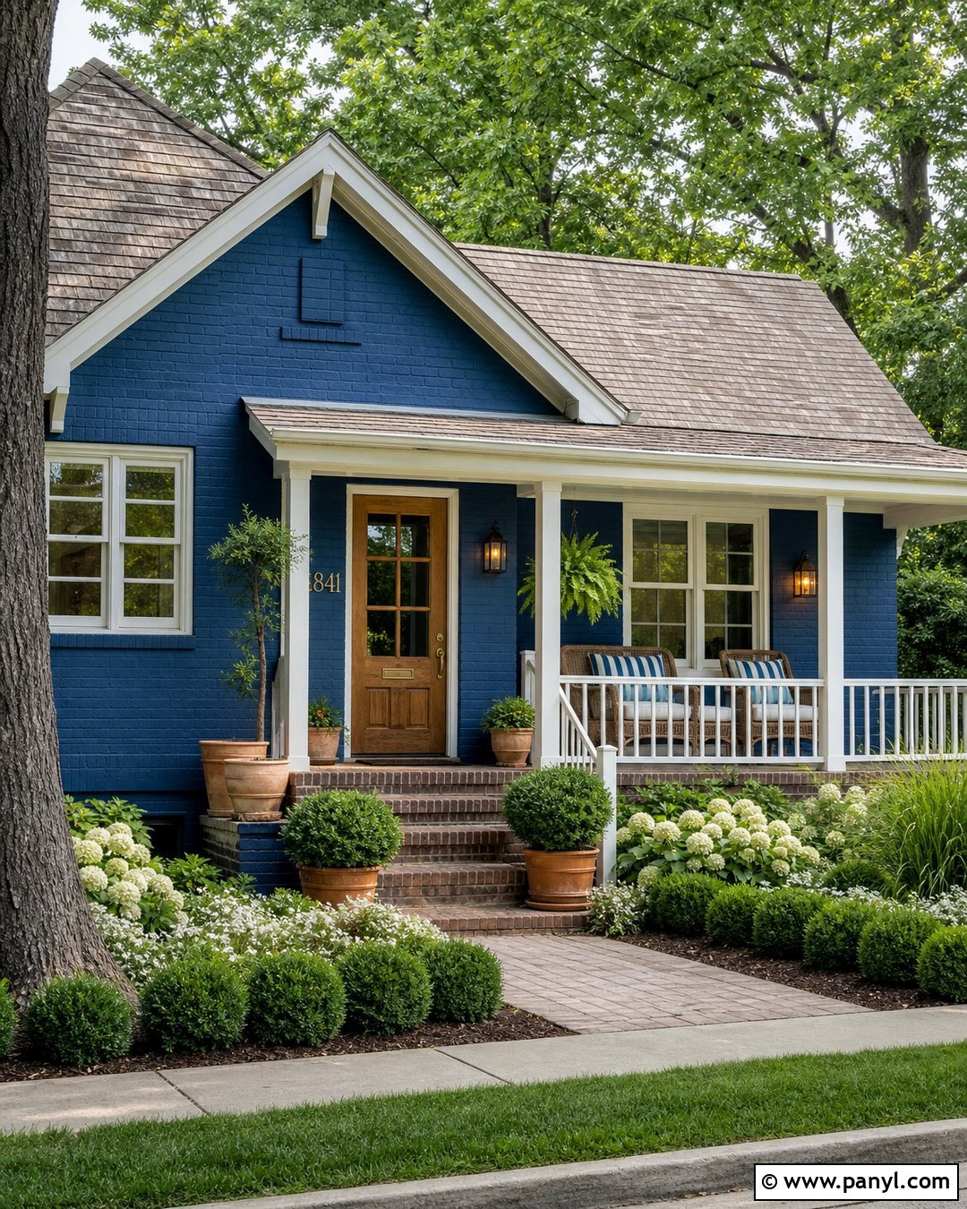 Coastal Blue Painted Brick Cottage - 20 Blue Painted Brick Wall Ideas