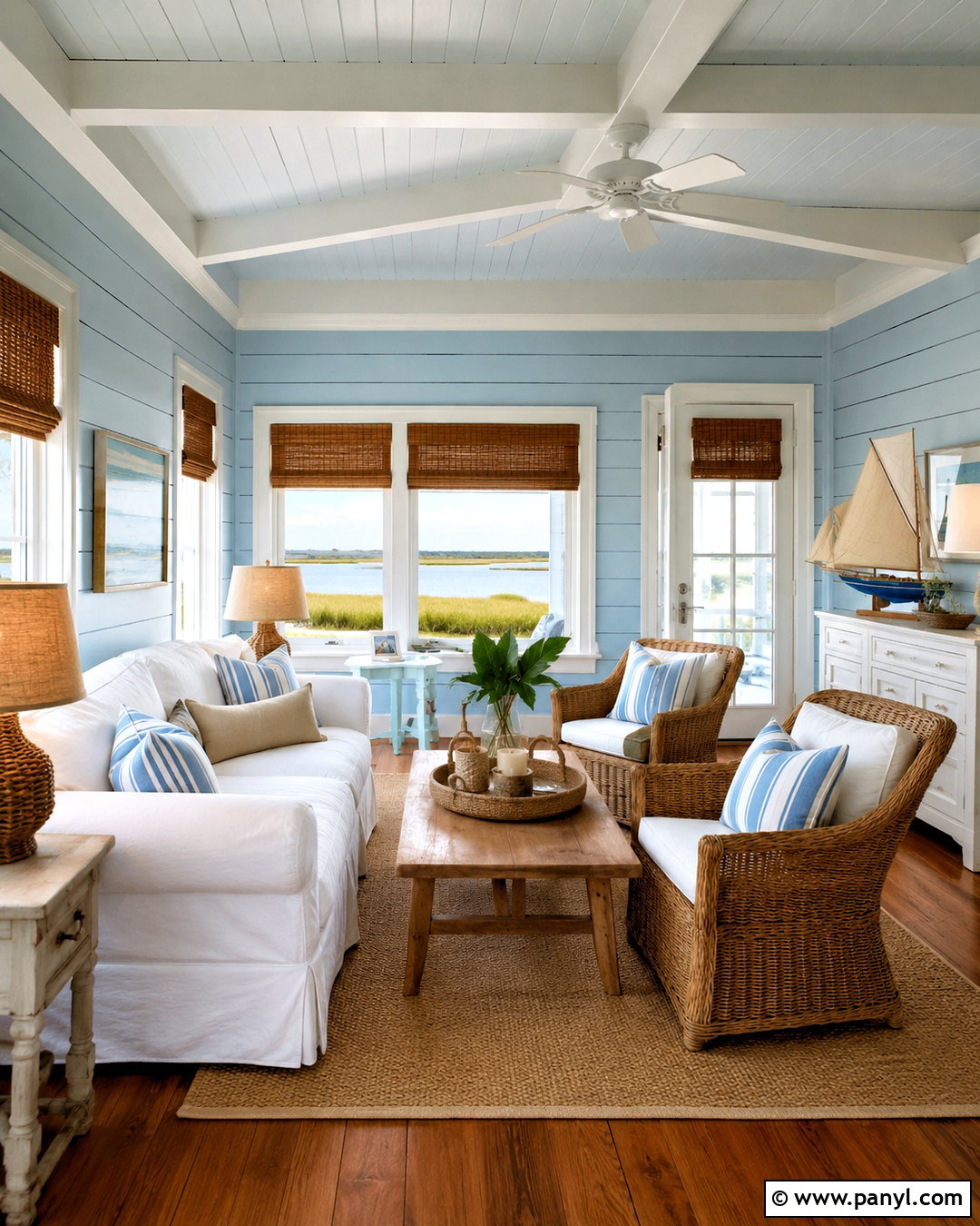 Coastal Blue Painted Knotty Pine Walls - 20 painted knotty pine walls before after ideas