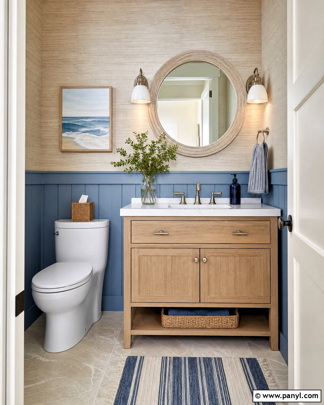 Coastal Blue Powder Room - 20 small powder room ideas