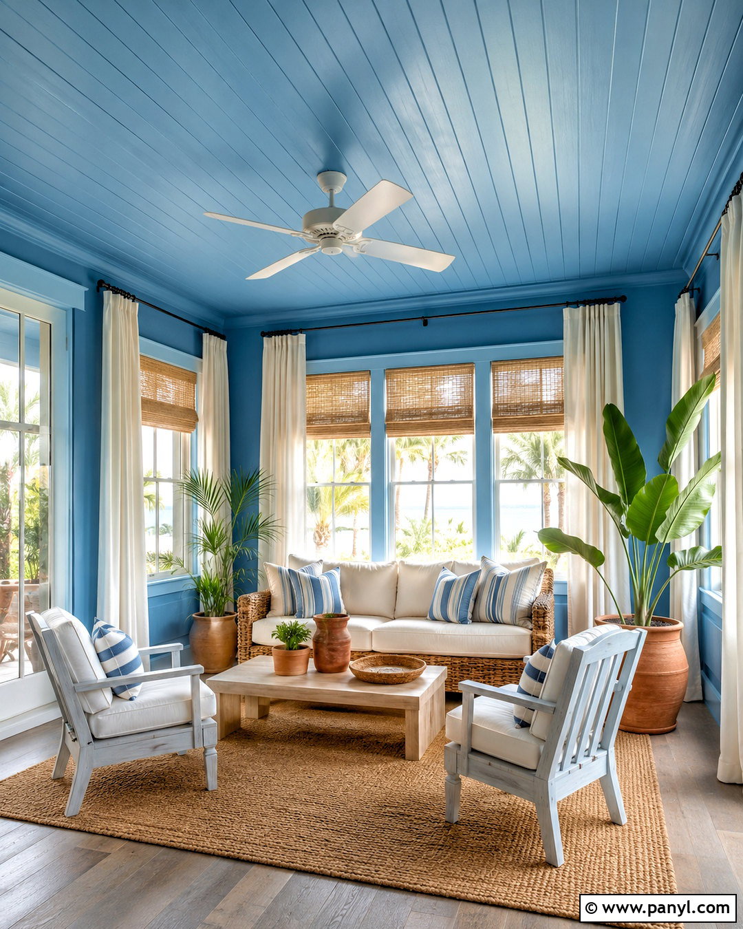 Coastal Blue Sunroom Ceiling And Walls - 20 ceiling painted same color as walls