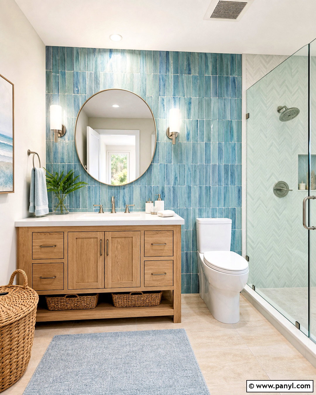Coastal Blue Tile Bathroom Feature Wall - 20 bathroom feature wall ideas