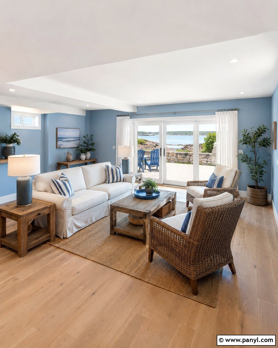 Coastal Blue Walkout Basement - 20 Basement Blue Walls