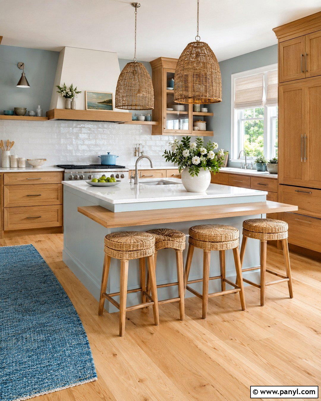 Coastal Blue Walls With Natural Oak Cabinets - 20 Blue Walls Oak Cabinets