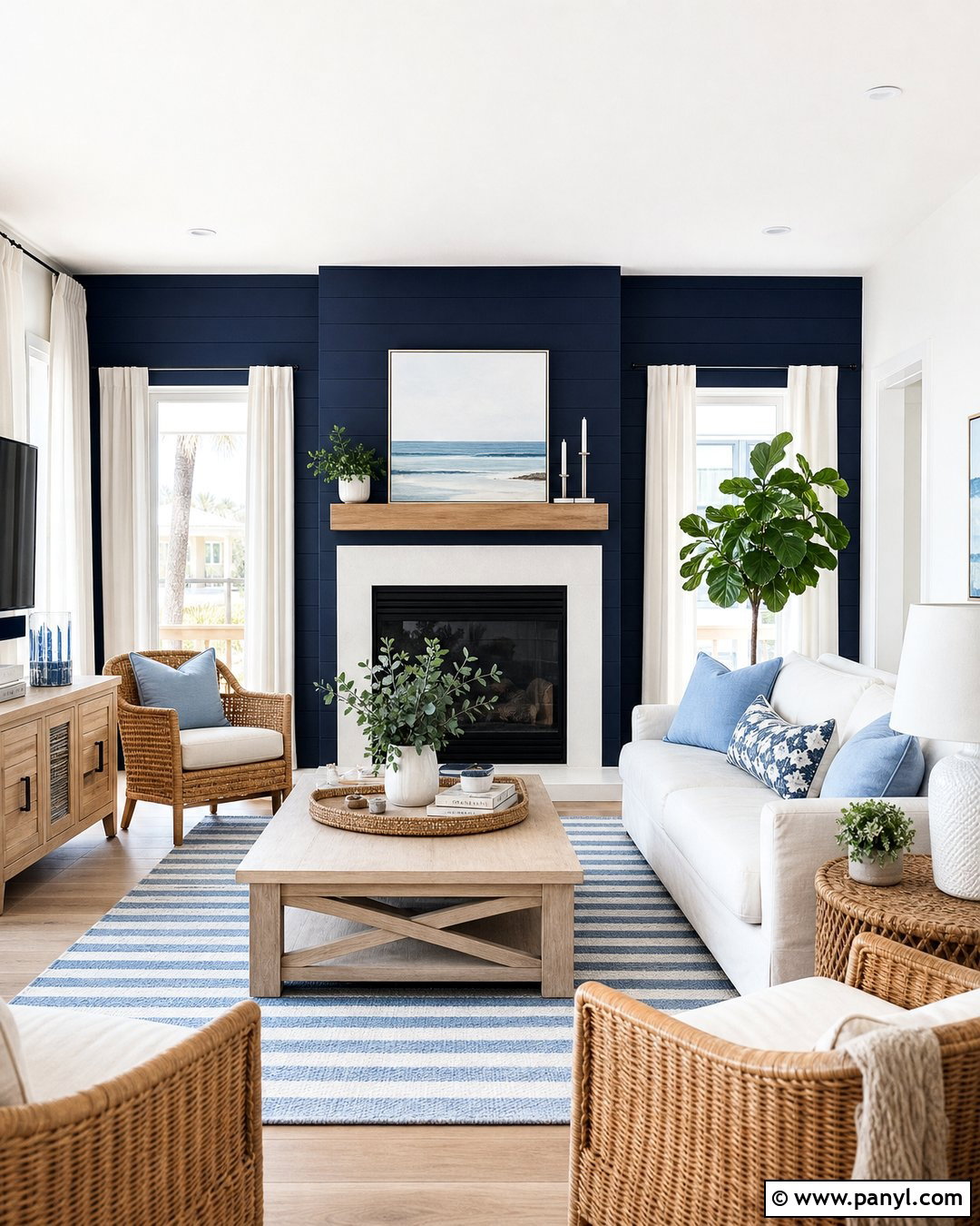 Coastal Dark Blue Fireplace Wall - 20 Dark Blue Accent Wall Living Room With Fireplace Ideas