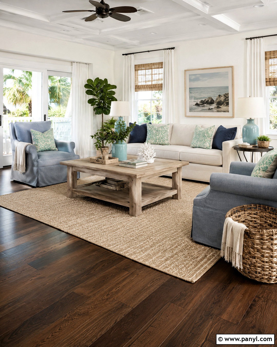 Coastal Dark Wood Floor Living Room - 20 dark wooden floor living room ideas