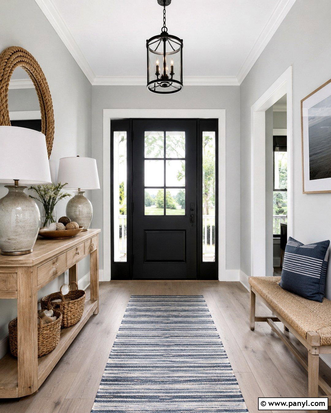 Coastal Entry With Black Door - 20 Black Door Grey Walls
