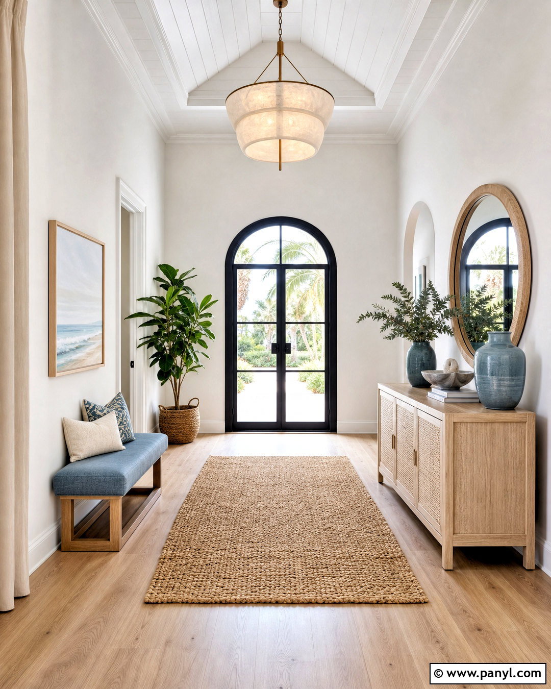 Coastal Entryway With Blue Accents - 20 tall entryway ideas high ceilings