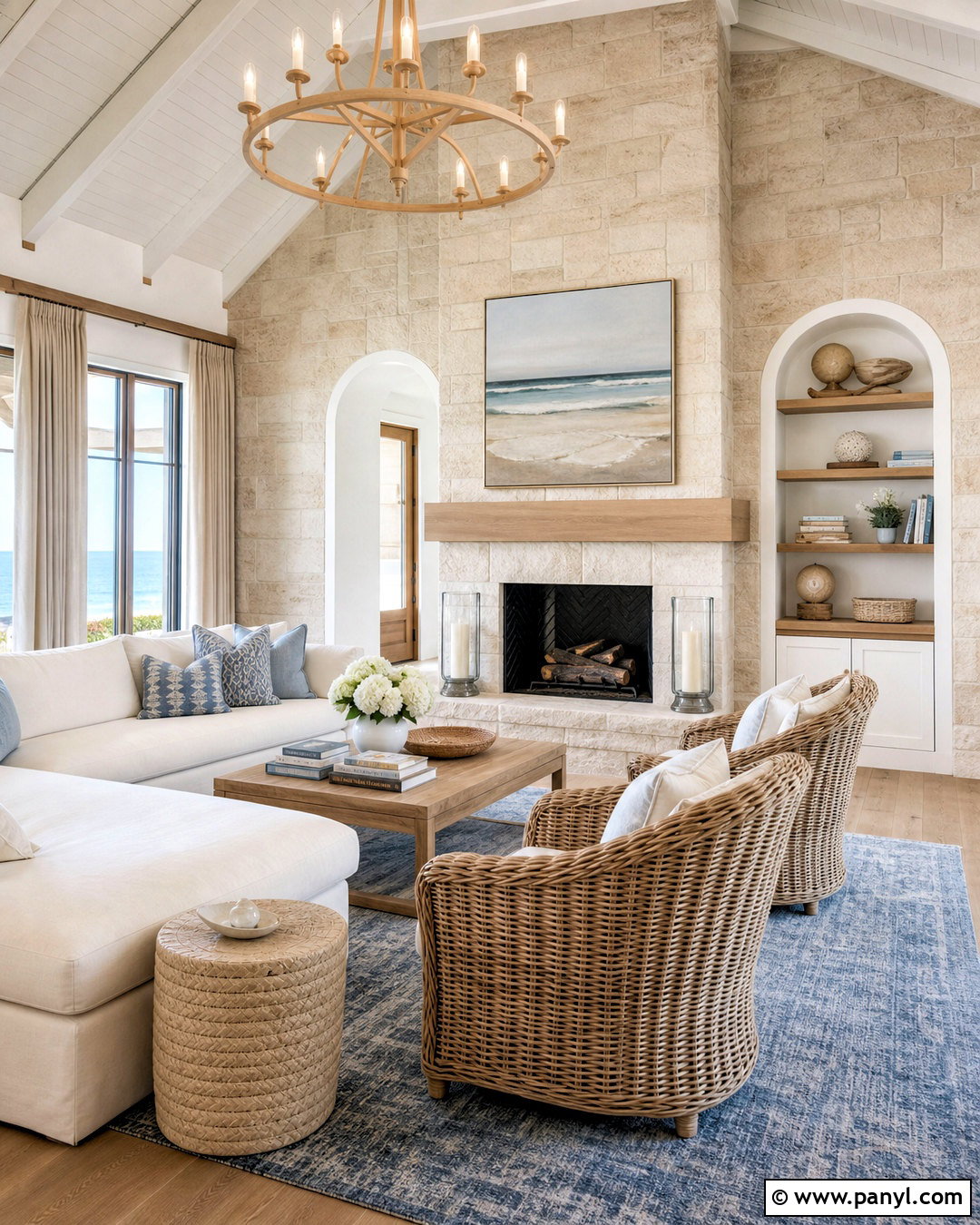 Coastal Fireplace Wall - 20 tall fireplace wall high ceilings