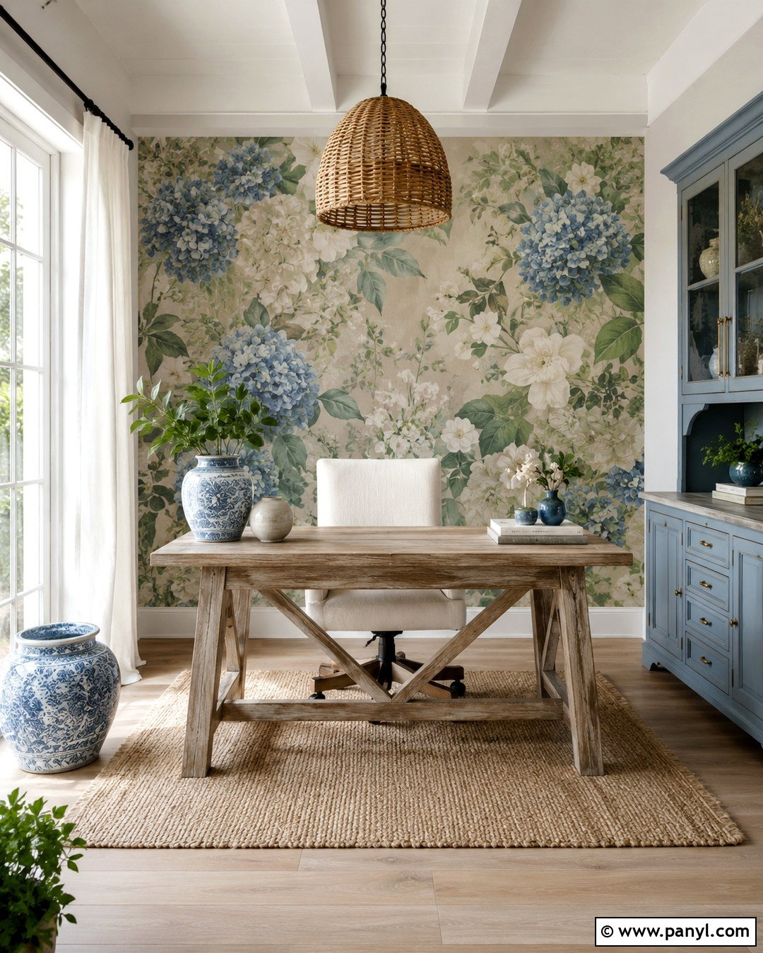 Coastal Floral Accent Wall - 20 Floral Accent Wall Office Ideas