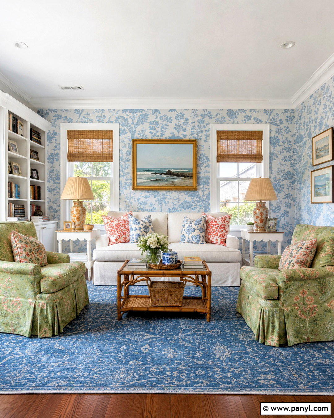 Coastal Grandmillennial Beach House Sitting Room - 20 colorful beach house decor ideas