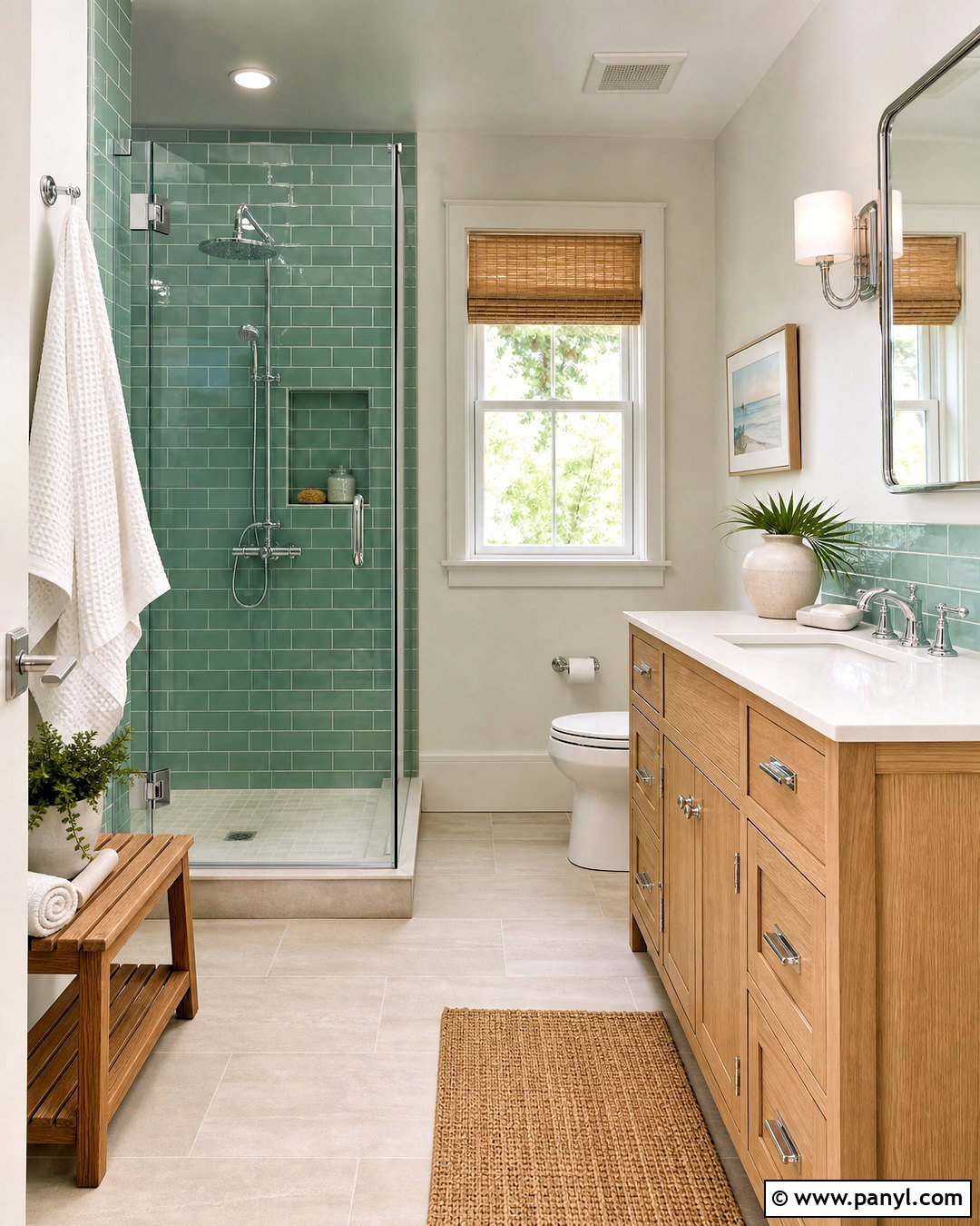 Coastal Green Bathroom With Seafoam Tile - 20 safe green bathroom ideas