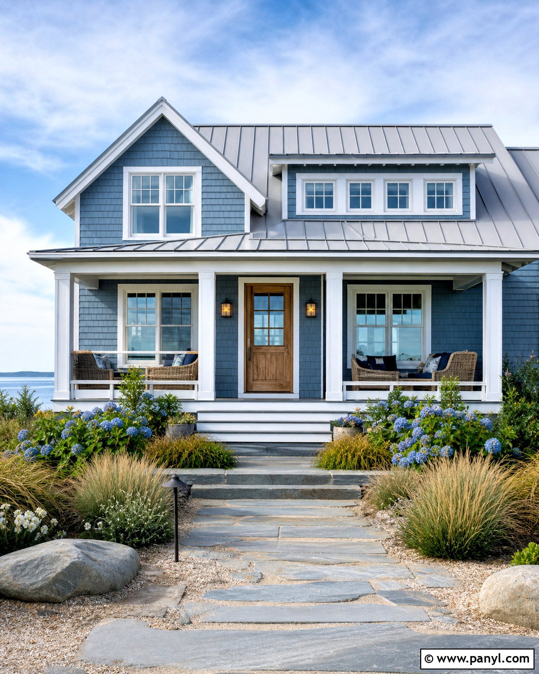 Coastal House Front In Soft Blue - 20 house front design ideas
