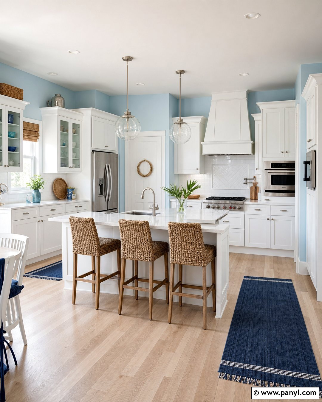 Coastal Kitchen With Light Blue Walls - 20 Light Blue Walls White Cabinets