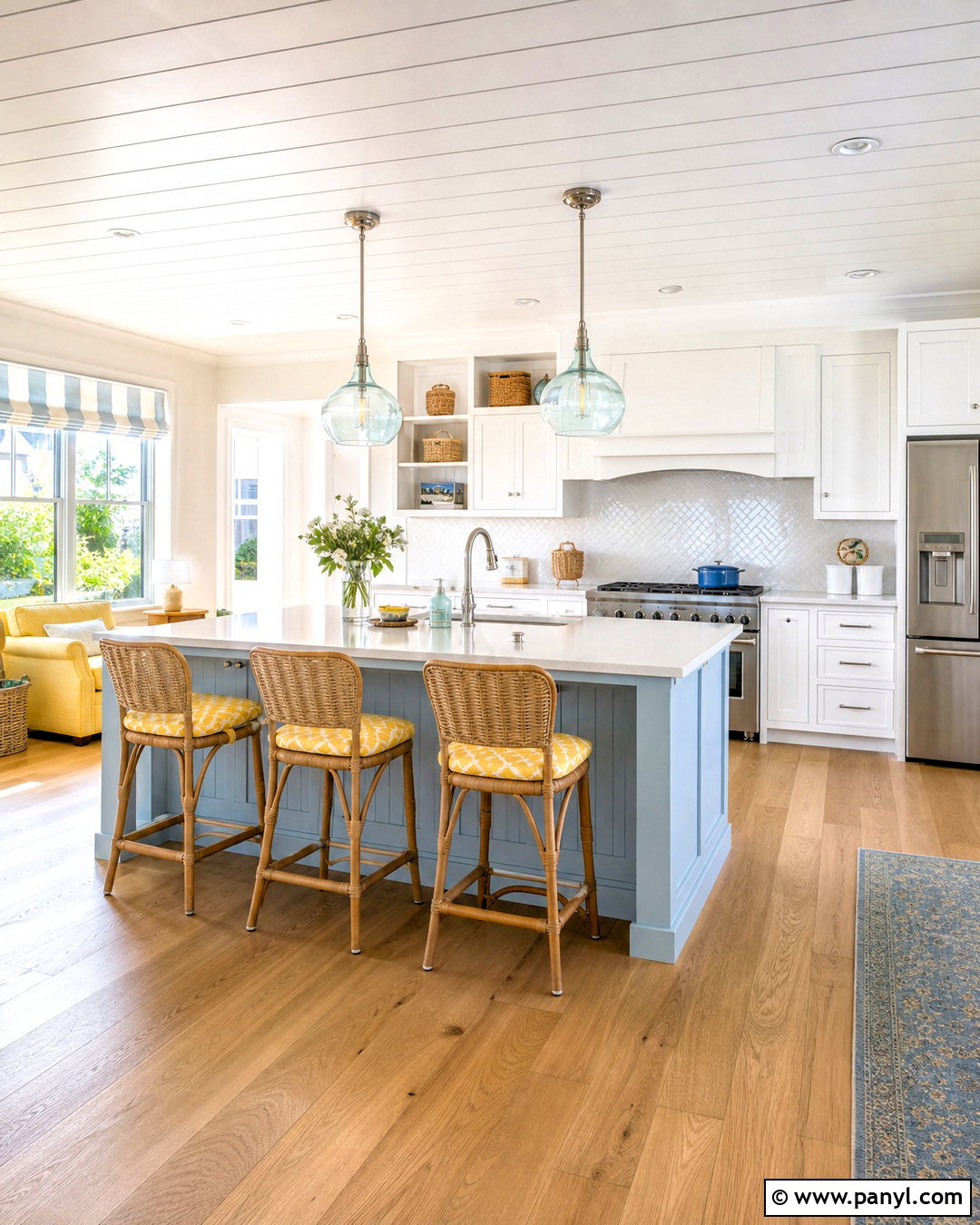 Coastal Kitchen With Soft Yellow Seating - 20 kitchen with yellow accents