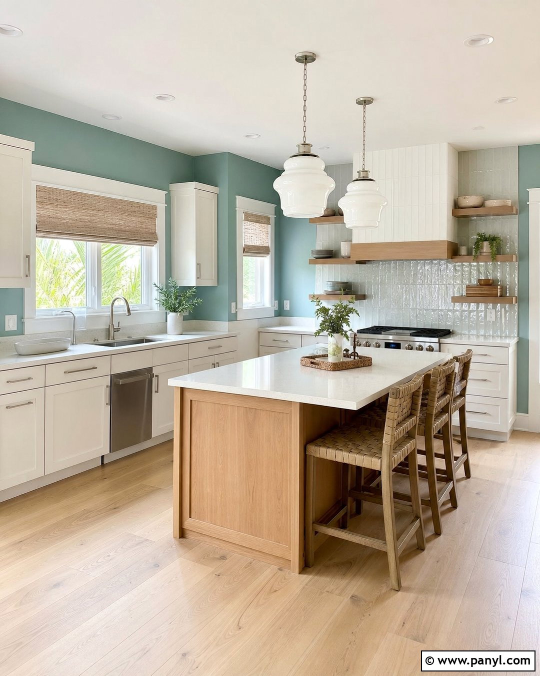Coastal Kitchen With Teal Walls - 20 Modern Kitchen With Teal Walls
