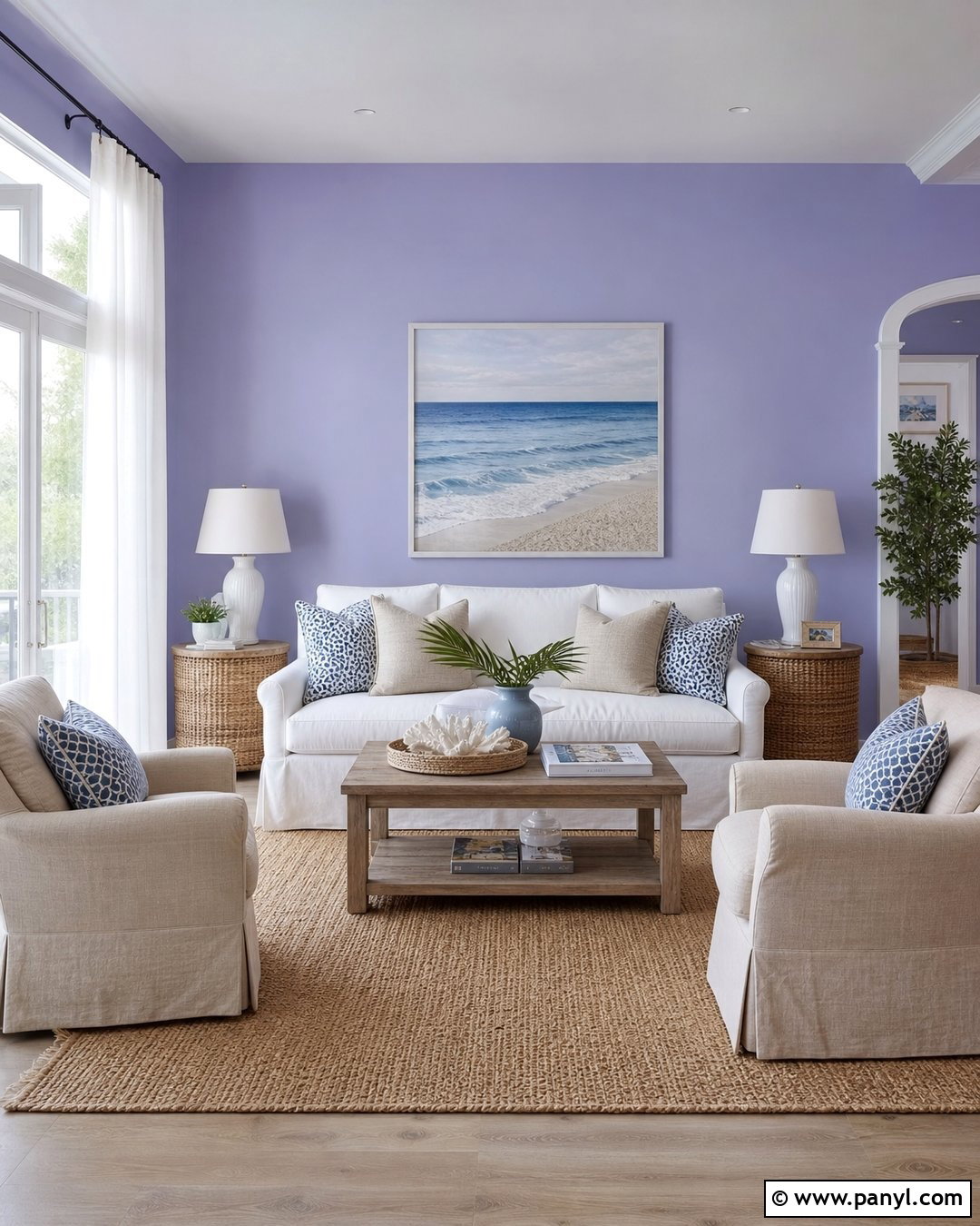 Coastal Lavender Accent Wall Living Room - 30 Purple Accent Wall Living Room Ideas
