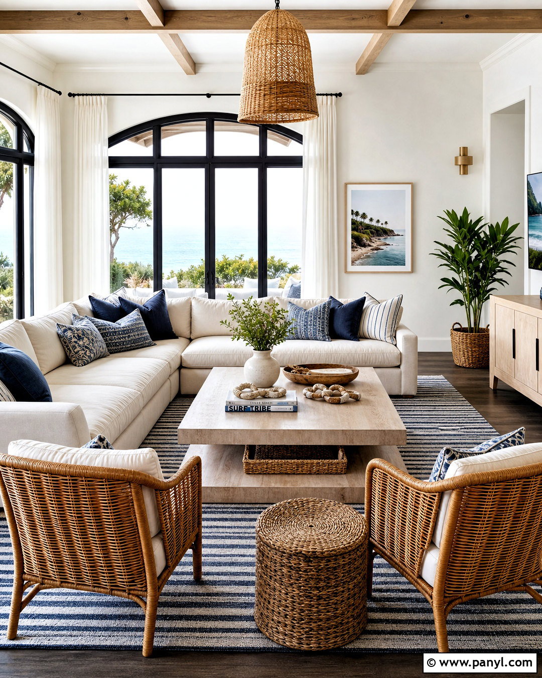 Coastal Living Room With Black Trim - 20 white walls black trim living room ideas
