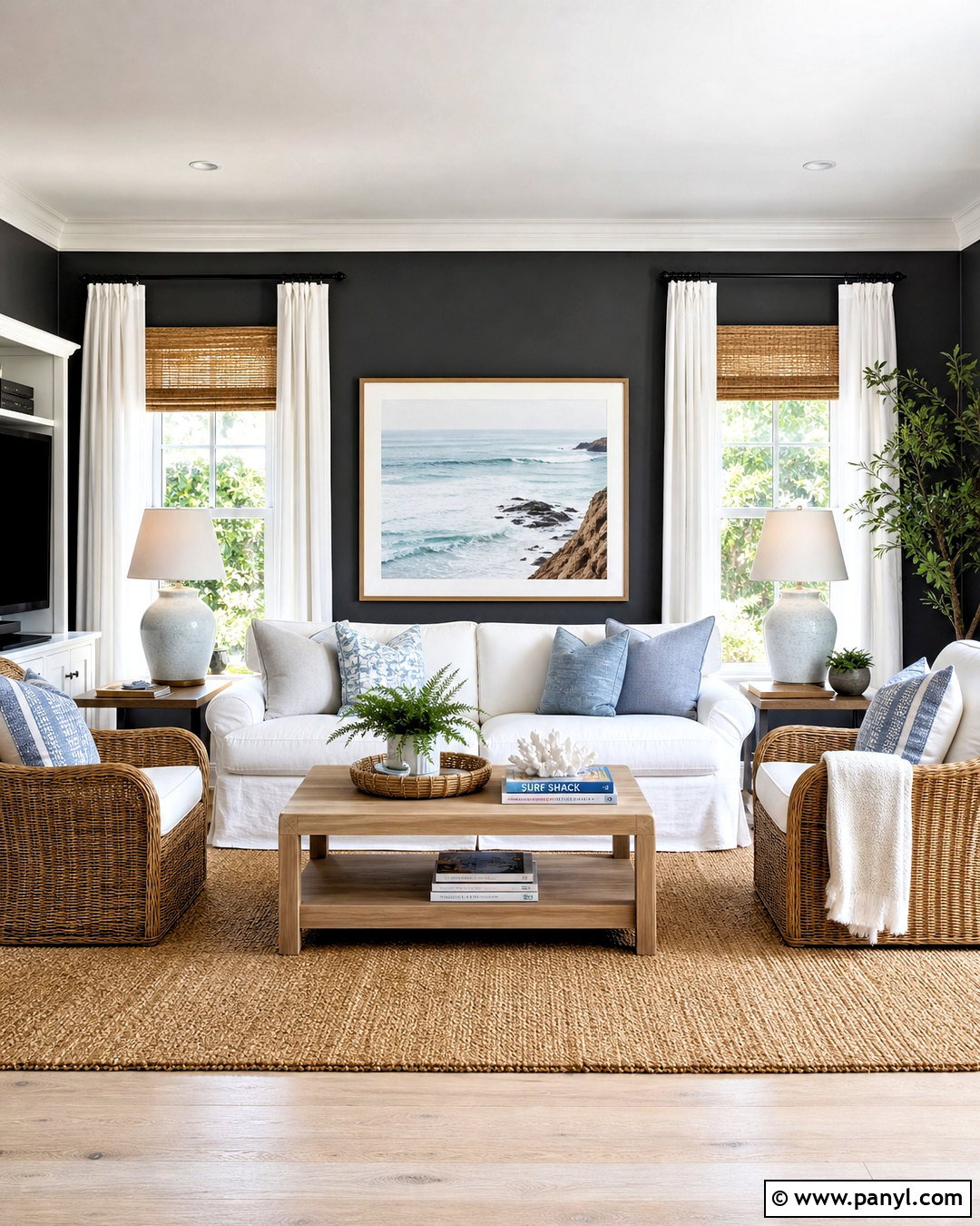 Coastal Living Room With Charcoal Walls - 20 charcoal walls living room ideas