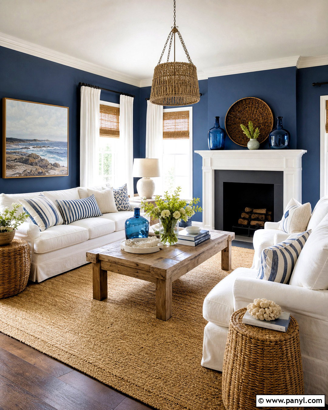 Coastal Living Room With Dark Blue Walls - 20 dark blue walls living room ideas