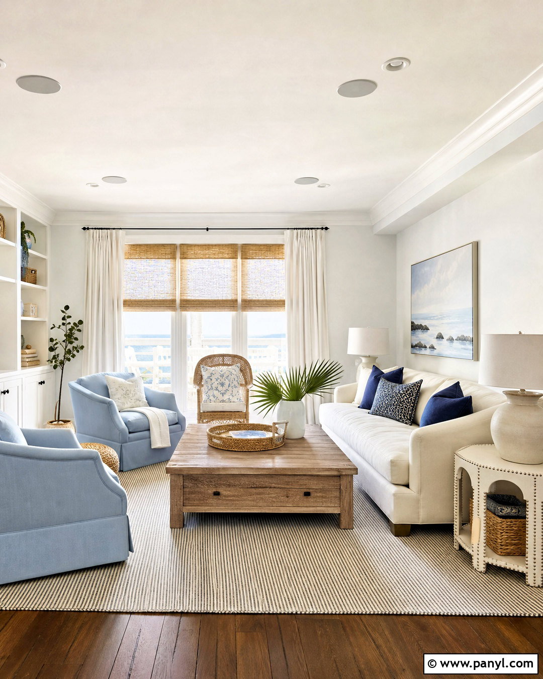 Coastal Living Room With Dark Wood Floors - 20 white walls dark floors living room ideas