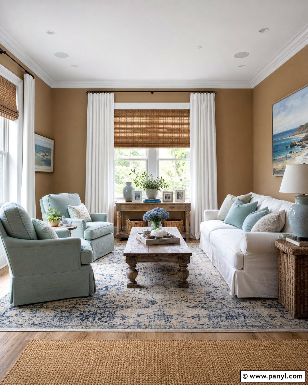 Coastal Living Room With Light Brown Walls - 35 light brown walls