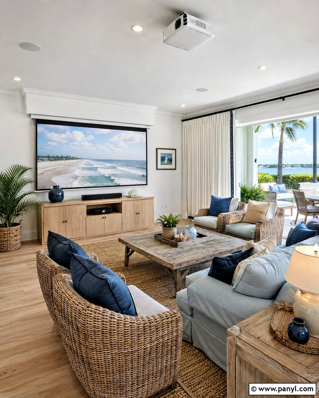 Coastal Living Room With Projector - 20 living room with projector ideas