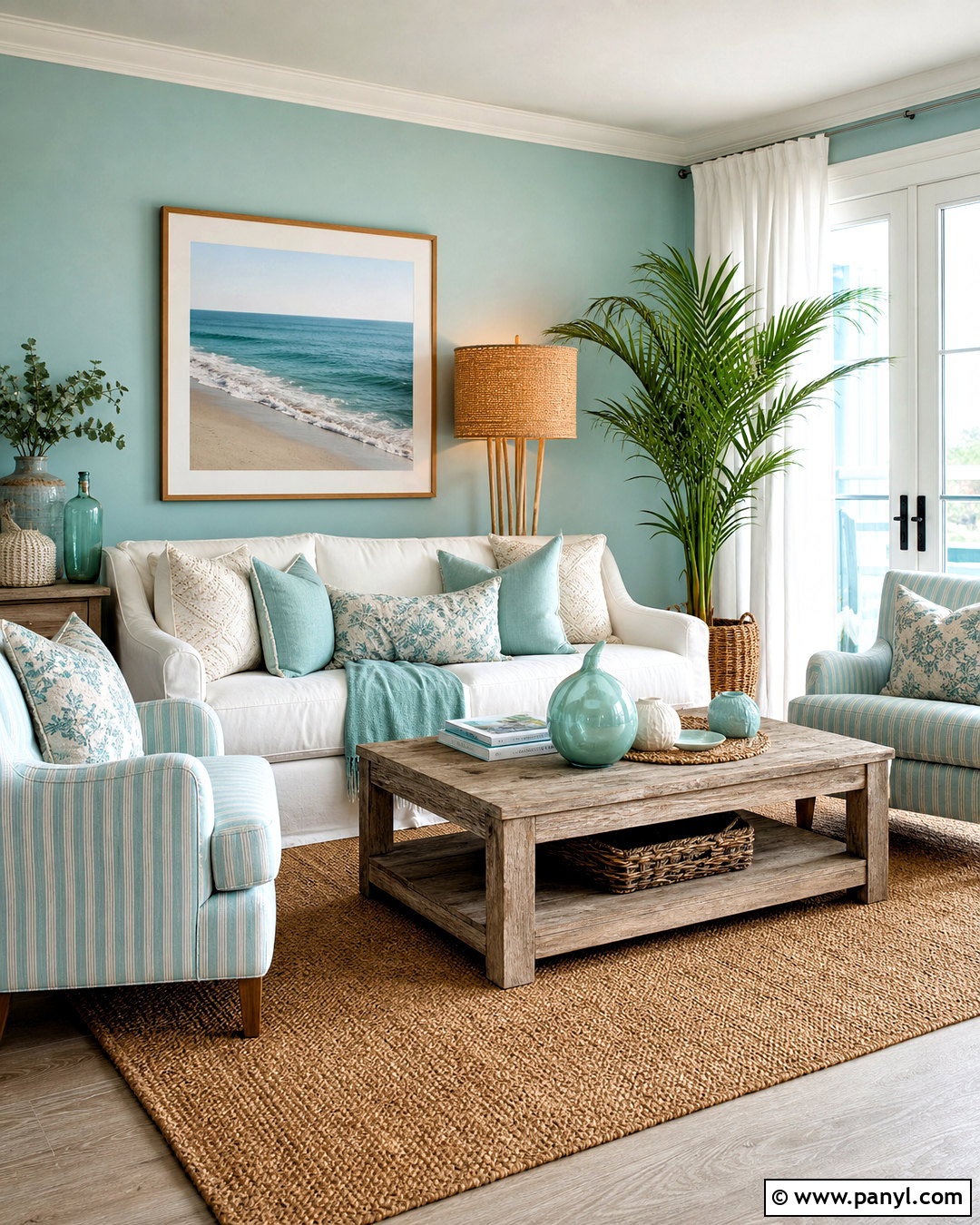 Coastal Living Room With Turquoise Walls - 20 turquoise walls living room ideas