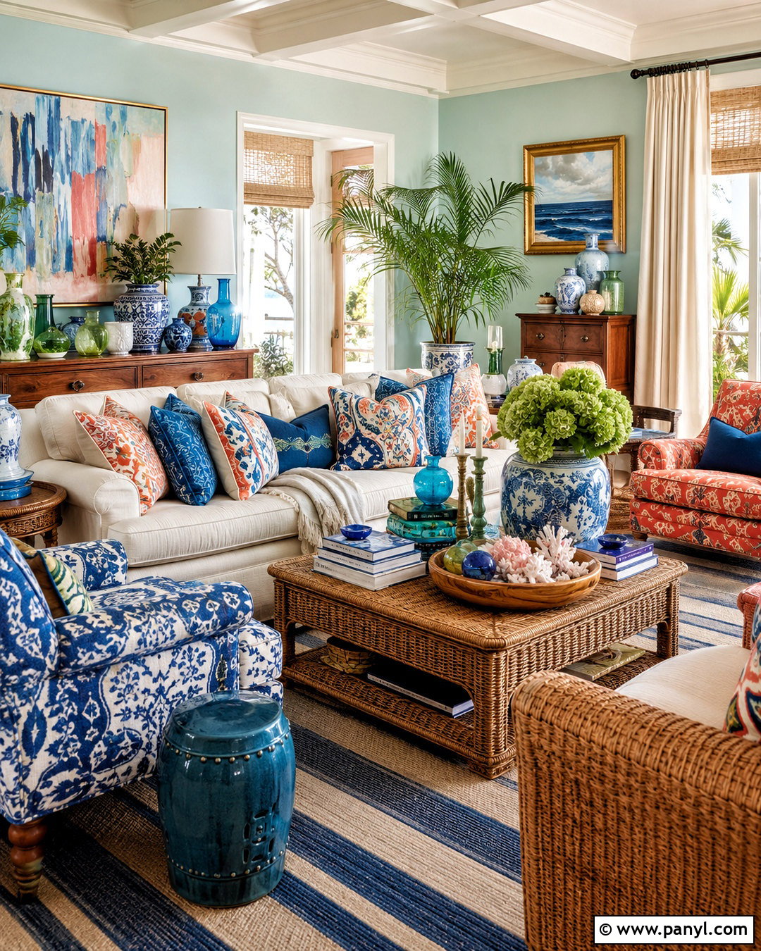 Coastal Maximalist Living Room - 20 maximalist interior living room ideas